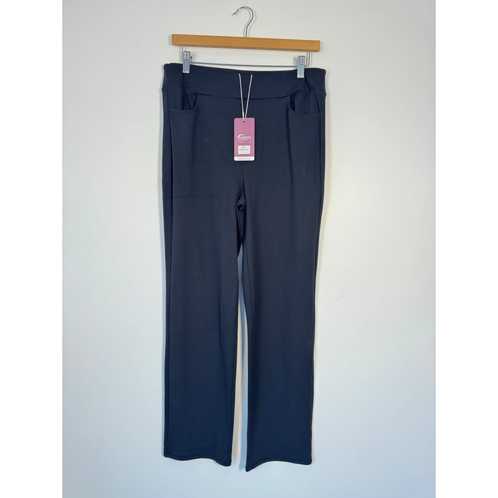 Athleisure Keriffe Womens Large Straight Leg Pants Black Stretch YJK21110HS NWT